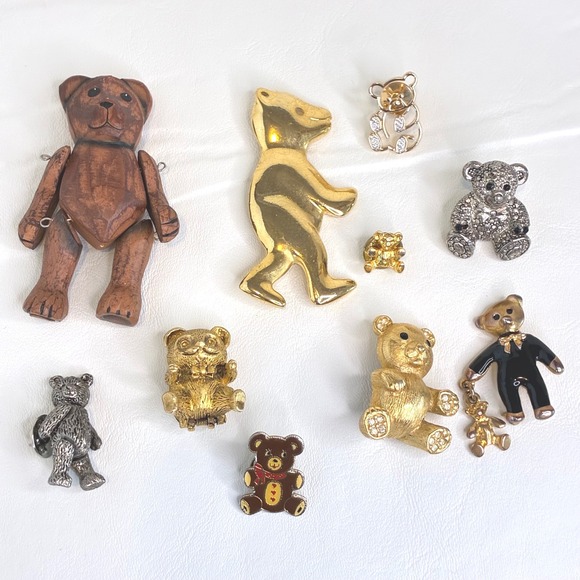 Estate Jewelry - Vintage Teddy Bear Brooch Pin Lot Figural Articulated Gold Tone